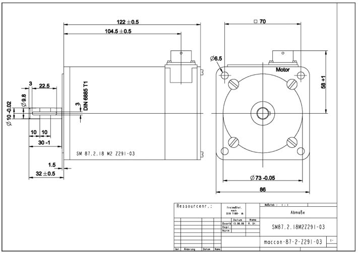Dimensional drawing of radiation hardened motor without resolver